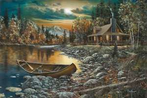 Jim Hansel High Country Retreat Lake Cabin Mountain Print 12 x 7.75 