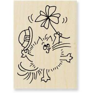   Cat with Shamrock and Irish Hat Wood Mounted Rubber Stamp (H263
