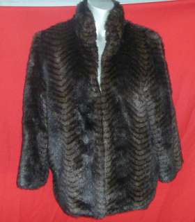 VINTAGE Faux Brown Mink Fur Coat size L Large Jacket  