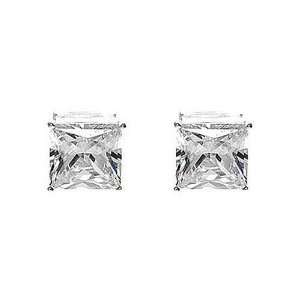 Sterling Silver Square Cubic Zirconia Stud Earrings 10mm 