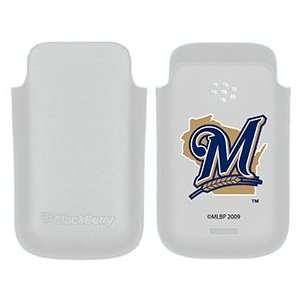  Milwaukee Brewers M in Blue on BlackBerry Leather Pocket 