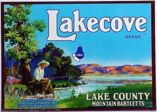 LAKECOVE Huck Finn Lake FISHING Mountain Pear Label  