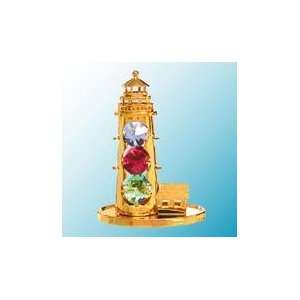  24K Gold Plated Light House Free Standing   Multicolored 