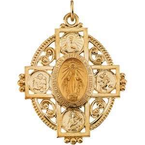  Miraculous Medal 35x28mm   14k Yellow Gold Jewelry