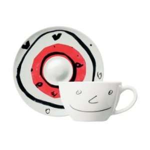  Cappuccino Coffee Mug and Saucer, Amore Mio, Smiling Face 