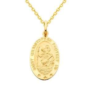 14K Yellow Gold Large Religious Saint Christopher Medal Charm Pendant 