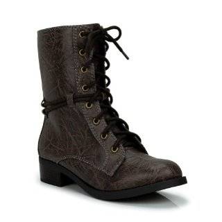 Military Inspired Combat Lace Up Mid Calf Boot Brown