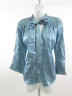 MAYLE Blue Silk Cut Out Sleeve Blouse Shirt Sz 10  