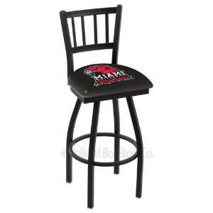 Miami Ohio Redhawks Logo Black Wrinkle Swivel Bar Stool with Jailhouse 