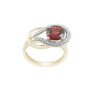   Round Garnet and Diamond Ring (.03 cttw, I Color, I2 Clarity), Size 6