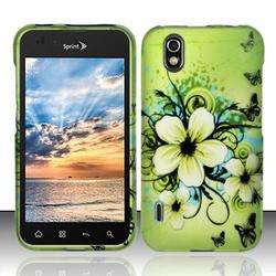 for LG Marquee Ignite Green Flower Cover Hard Shield Phone Case+Car 