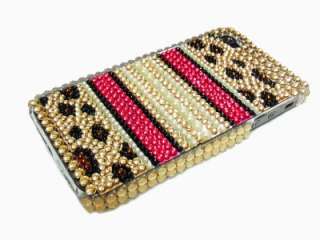 Bling Crystal Leopard Gold Pearl Hard Case Cover for iphone 4 4G 4S US