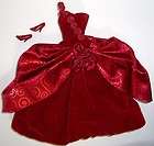 Barbie Doll Fashion Red Velvet Evening Gown Dress with Shoes for Doll 