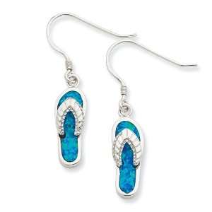  Sterling Silver Created Blue Inlay Opal Sandal Dangle 