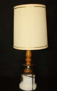 Vintage Small Milk Glass Hobnail Wood Brass Table Lamp Bedroom  