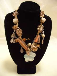 Brown Shell Flower Chunky Bead Long Necklace 33 New  