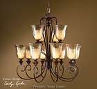 Old World Tuscan 8 Light Chandelier Curved Arms Crackle Glass Globes