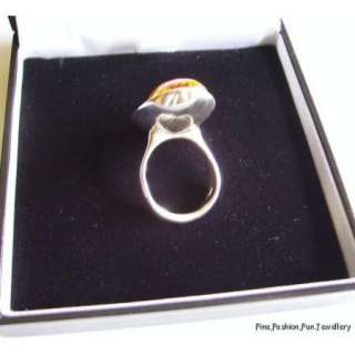 Chunky 925 Sterling Silver Baltic Amber Designer Ring Size N, US 6.5 