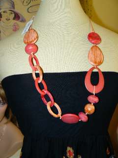 ETHEL & MYRTLE Chunky CHIC CORAL BEADED Long Necklace  