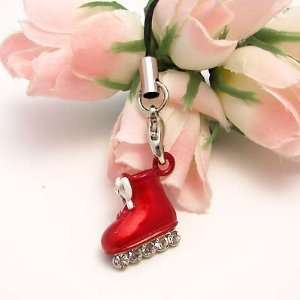  Red Roller Skate Cell Phone Charm Strap Cubic Stone: Cell 