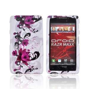 For Motorola Droid RAZR MAXX Pink Flowers White Hard Plastic Snap On 