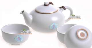 Double Happiness Celadon Ru Kiln Teapot & Cups Set 4pcs  