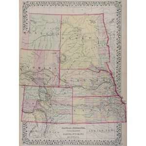  Mitchell 1872 Antique Map of Kansas, Nebraska, Colorado 