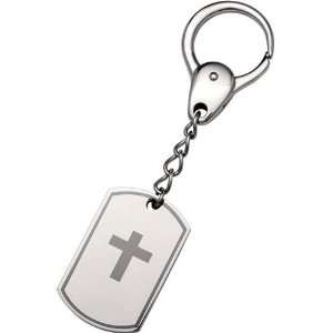  Stainless Steel Black Laser Cross Dog Tag Keyring: Jewelry