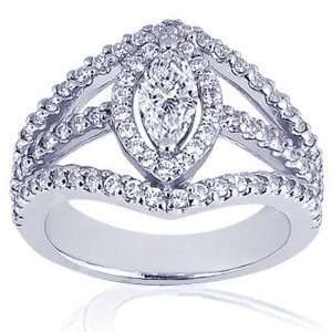  1.67CT Marquise Diamond Halo Split Ring 14K White Gold 