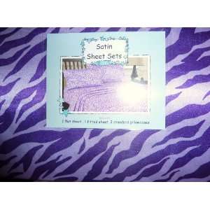 Lilac Purple Full Size Satin Zebra Sheet Set 