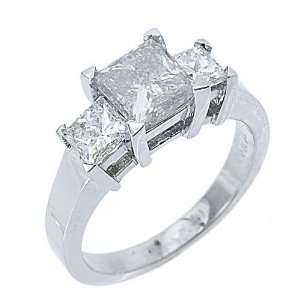 14k White Gold Princess Cut Past Present Future 3 Stone Diamond Ring 2 
