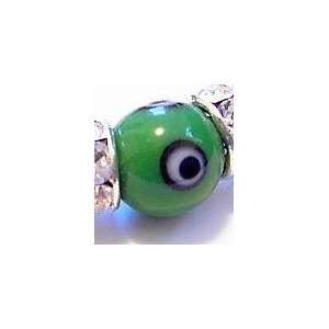  Turkish Lampwork Glass Evil Eye Beads   5 Green 8 Mm Beads 