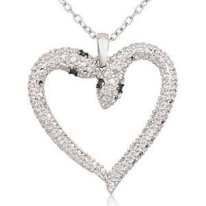   Sterling Silver and Black Diamond Accent Snake Heart Pendant: Jewelry