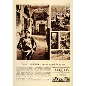 1962 Ad Hotel Phoenicia Malta Palace Knight Suit Armor   Original 
