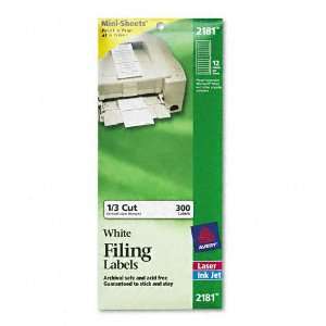 Avery : File Folder Labels on Mini Sheets, 3 7/16 x 2/3, White, 300 