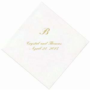    100 Personalized White Linen Cocktail Napkins: Kitchen & Dining