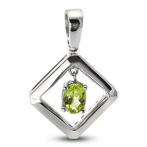 Modern, Diagonal Square Pendant With 7 MM Genuine Peridot Oval Center 