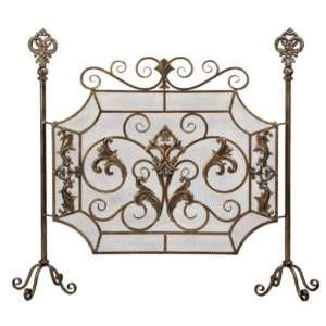  Scroll Design Fireplace Screen Iron Supports Cast Medall 