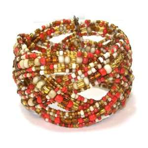   Designs Red, Brown, and Ivory Beaded Braided Cuff Bracelet Jewelry