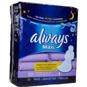  Always Maxi Overnight Extra Heavy Flow with Wings 20 Count 