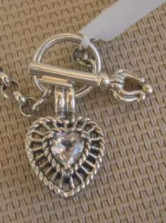 Heavy Sterling SIlver Faceted White Topaz Heart Rolo Toggle Clasp 