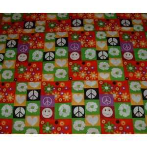 Fabric Peace sign Happy Face Floral 2.50 yards x 44 New 
