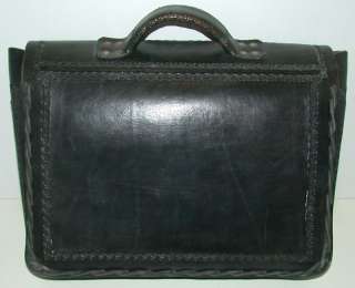 Vintage 70s Handtooled Harness Leather Briefcase Satchel Handbag 