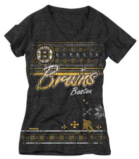 Boston Bruins Womens Black Fair Isle Girl Tri Blend V Neck T Shirt 