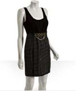 Tibi black tweed wool crepe chain detail dress style# 310637301