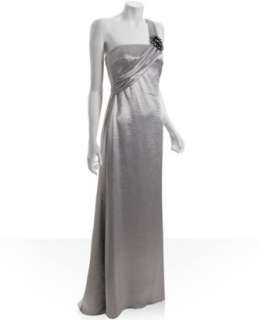 Vera Wang Lavender Label silver sateen one shoulder appliqué dress 