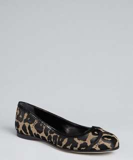 Fendi light brown leopard canvas leather trim flat