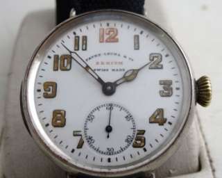   WWI CIRCA 1915 ZENITH SOLID SILVER ENAMEL DIAL OFFICERS TRENCH WATCH