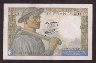 FRANCE WW2 26 11 1942 10 FRANCS USED NOTE   0162  