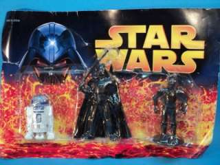 STAR WARS 3 RUBBER FIGURES IN BLISTER DARTH VADER C3 PO R2 D2 MADE IN 
